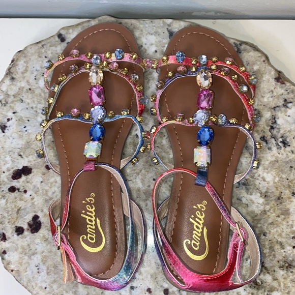 Candies Camilos Multi-Colored Rhinestone Gladiator Strappy Sandal-Women’s Size 6 - Picture 9 of 14